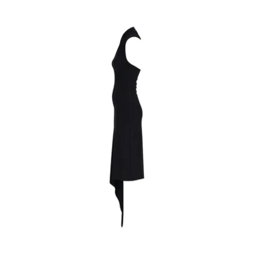Slash Asymmetric Neck Crepe Maxi Dress