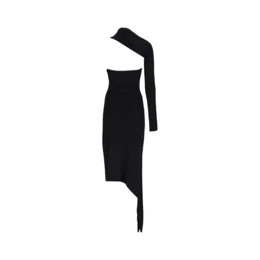 Slash Asymmetric Neck Crepe Maxi Dress