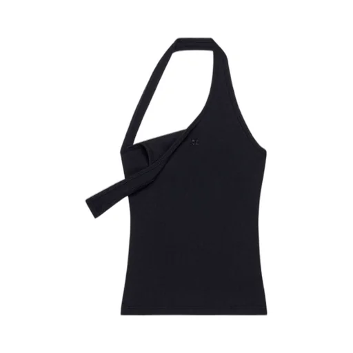 90's Logo Embroidered Asymmetric Ribbed Tank Top