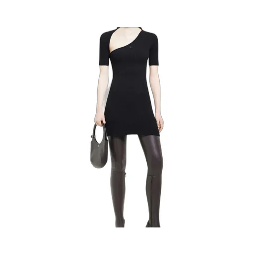 Mini Slash Rib-Knit Flared Dress