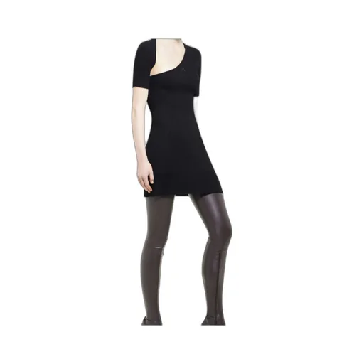 Mini Slash Rib-Knit Flared Dress