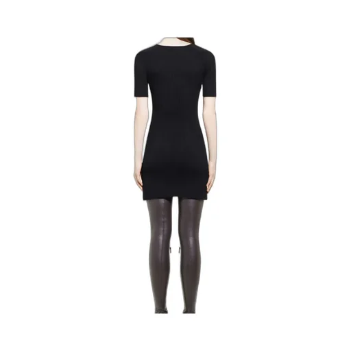 Mini Slash Rib-Knit Flared Dress