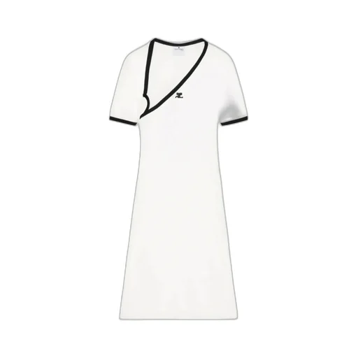 Asymmetric-Neck Contrasted Trim Mini Dress
