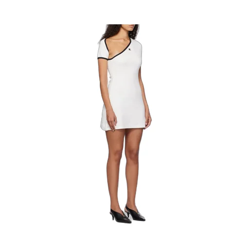 Asymmetric-Neck Contrasted Trim Mini Dress