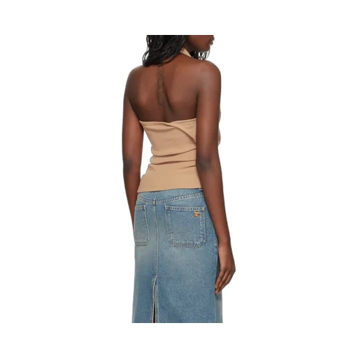 90's Logo Embroidered Asymmetric Ribbed Tank Top
