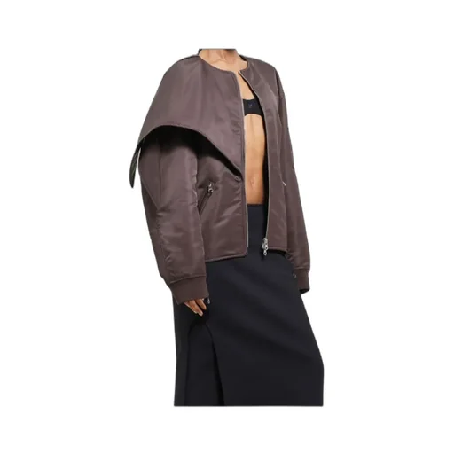 Bow Collar Oversized Bomber Jacket