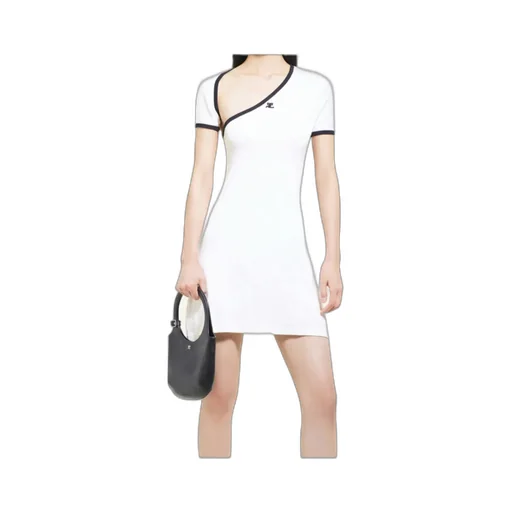 Asymmetric-Neck Contrasted Trim Mini Dress
