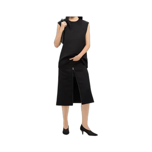 Zip-Detail Satin Midi Skirt