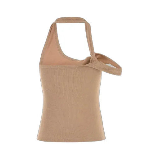 90's Logo Embroidered Asymmetric Ribbed Tank Top