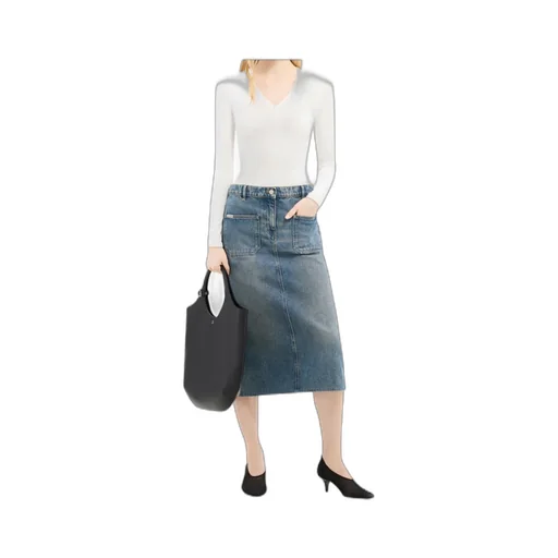 Denim Midi Pencil Skirt