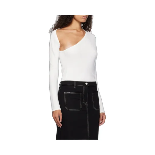 Slash Logo-Embroidered Asymmetric Neck T-Shirt