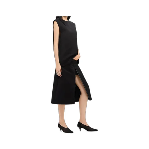 Zip-Detail Satin Midi Skirt
