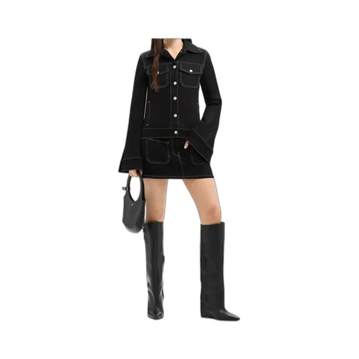 2-Pocket Topstitched Denim Mini Skirt