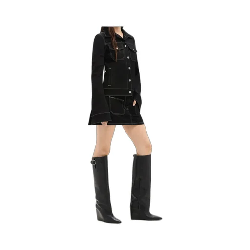 2-Pocket Topstitched Denim Mini Skirt