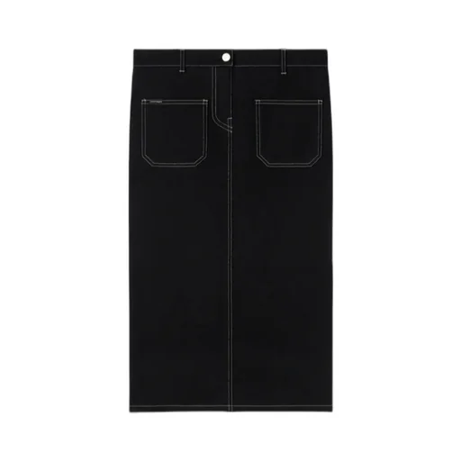 Topstitched Denim Midi Skirt