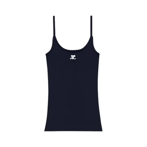 Logo Embroidered Ribbed Sleeveless Top