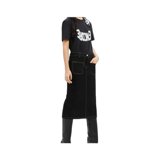 Topstitched Denim Midi Skirt
