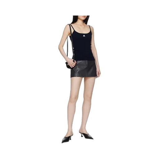 Logo Embroidered Ribbed Sleeveless Top