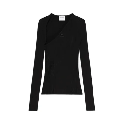 Slash Asymmetric-Neck Ribbed-Knit Top