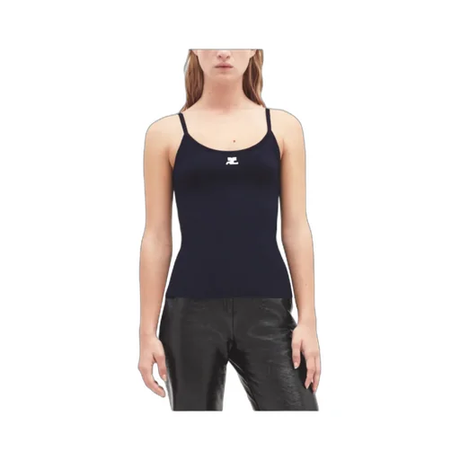 Logo Embroidered Ribbed Sleeveless Top