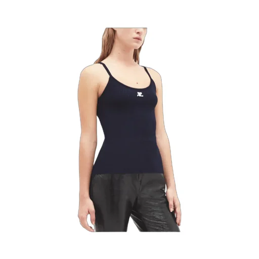 Logo Embroidered Ribbed Sleeveless Top