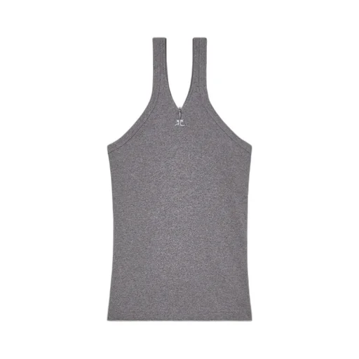 Zipped Ribbed Sleeveless Tank Top
