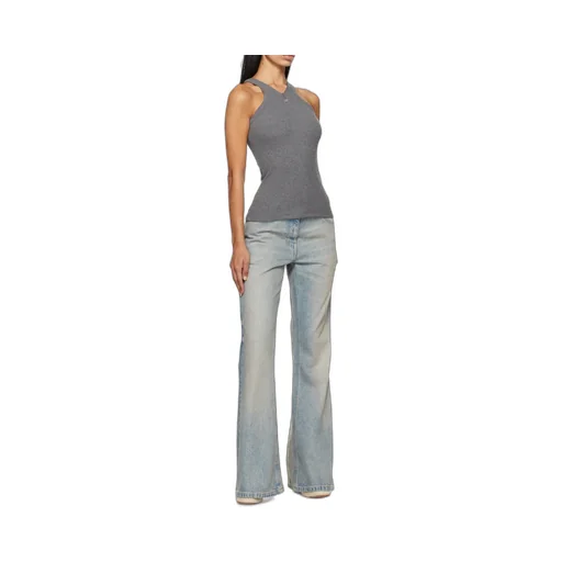 Zipped Ribbed Sleeveless Tank Top
