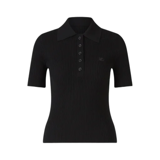Logo Patch Button Detailed Ribbed Polo Top