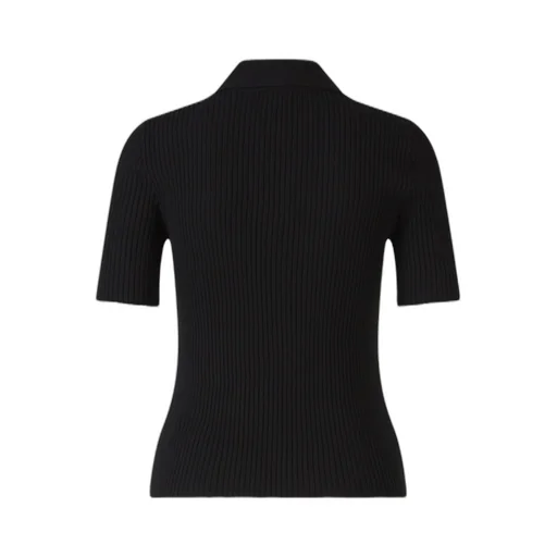 Logo Patch Button Detailed Ribbed Polo Top