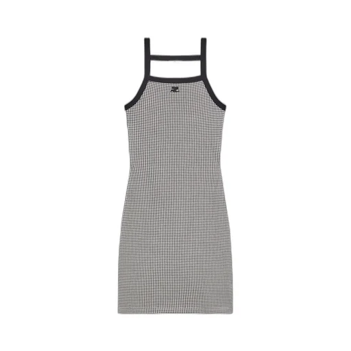 Houndstooth-Pattern Straight Hem Mini Dress