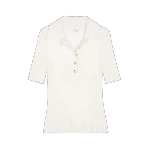 Logo Patch Button Detailed Ribbed Polo Top