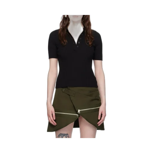 Logo Patch Button Detailed Ribbed Polo Top