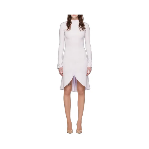 High-Neck Long-Sleeve Midi Dress