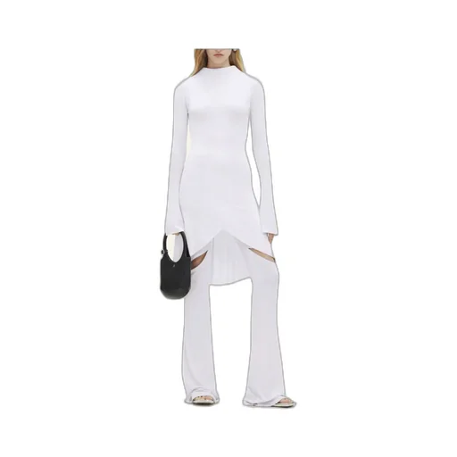 High-Neck Long-Sleeve Midi Dress