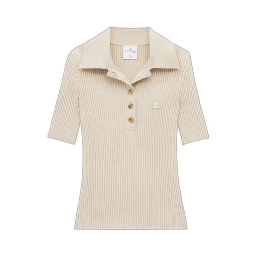 Rib Knit Short-Sleeved Polo Shirt
