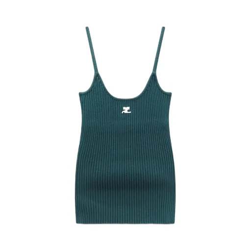 Logo Embroidered Ribbed Sleeveless Top