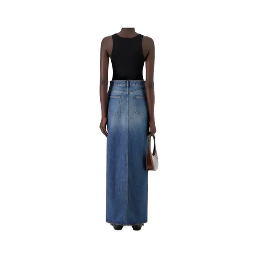 Belt-Detail Side-Split Denim Skirt