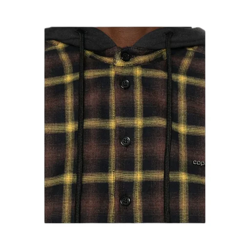 Check Patterned Drawstring Hooded Shirt