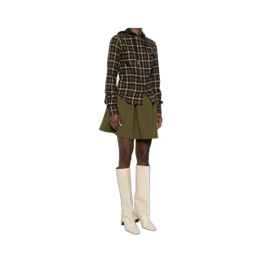 Check Patterned Drawstring Hooded Shirt