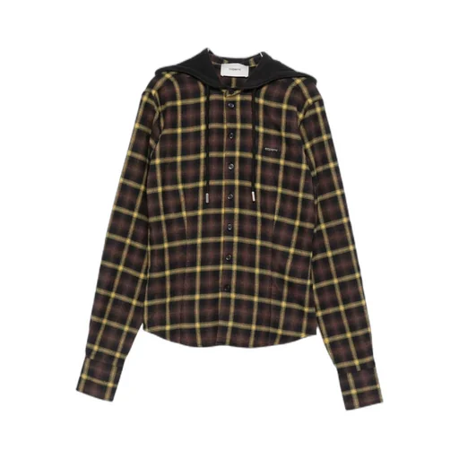Check Patterned Drawstring Hooded Shirt