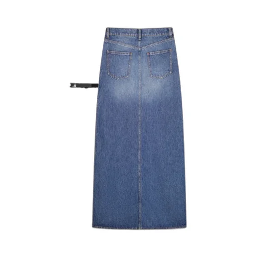 Belt-Detail Side-Split Denim Skirt
