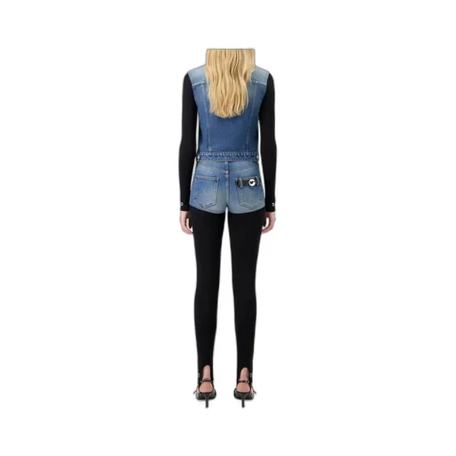 Retro Washed Denim Shorts With Ribbed Tights