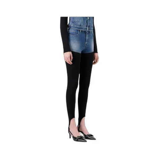 Retro Washed Denim Shorts With Ribbed Tights