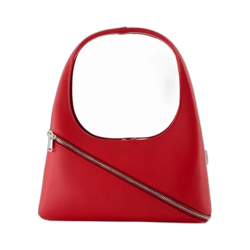 Diagonal-Zip Leather Shoulder Bag
