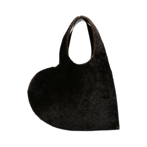 Heart-Shaped Open Top Fur Tote Bag