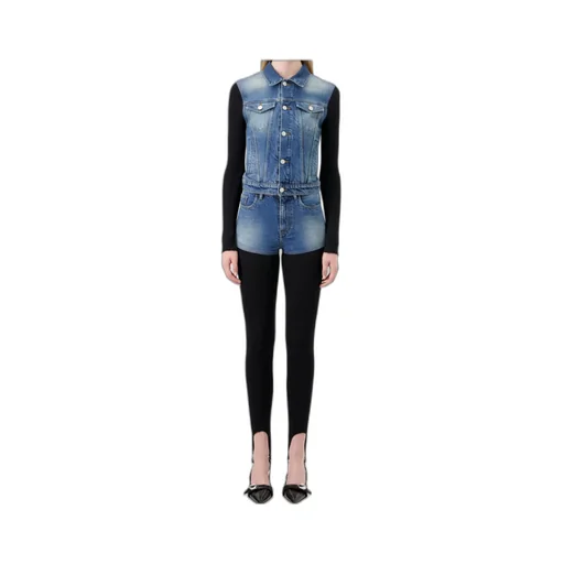 Retro Washed Denim Shorts With Ribbed Tights