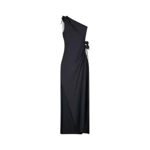 One-Shoulder Flower-Embellished Maxi Dress