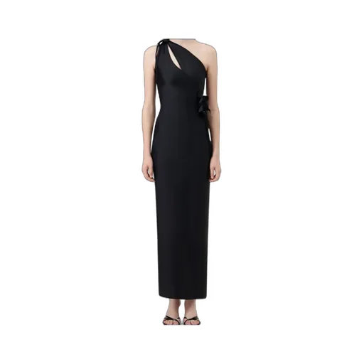 One-Shoulder Flower-Embellished Maxi Dress