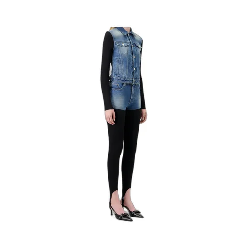 Retro Washed Denim Shorts With Ribbed Tights
