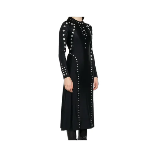 Metallic-Embellished Long-Sleeve Dress
